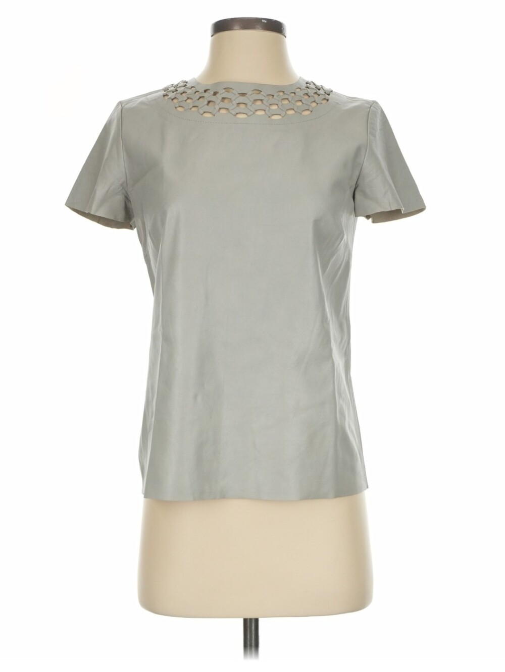 Women's Light Gray Short-Sleeve Top with Cutout Yoke